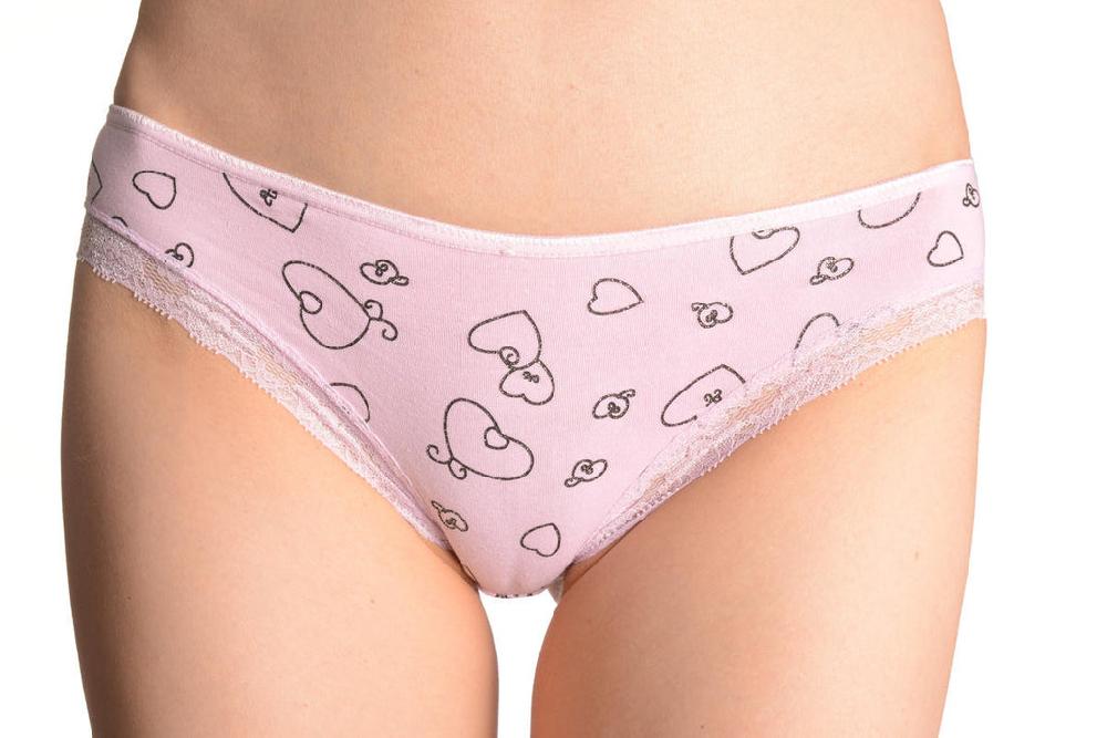 liss kiss Soft Cotton With Lace Trim & Glitter Hearts Baby Pink High Leg Brazilian - Knickers