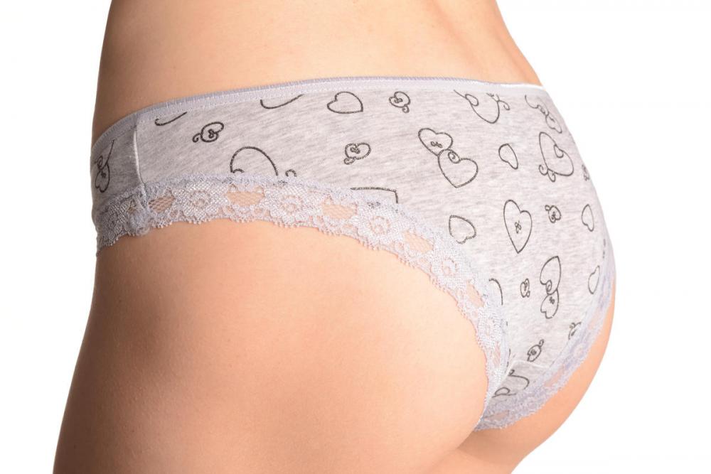 Liss Kiss Soft Cotton With Lace Trim & Glitter Hearts Green Pink High Leg Brazilian - Knickers