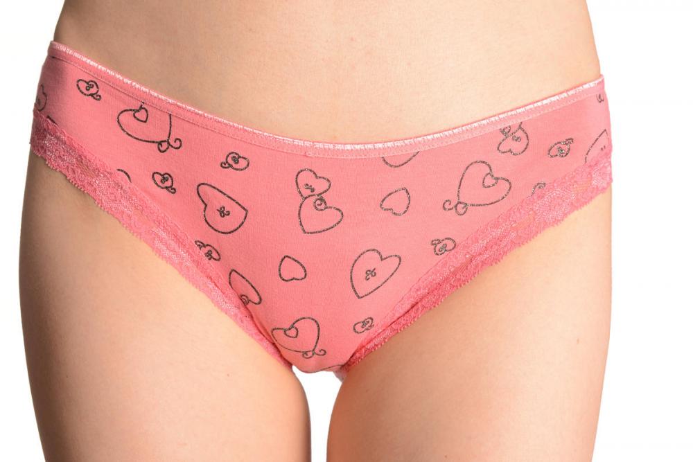 liss kiss Soft Cotton With Lace Trim & Glitter Hearts Peach Pink High Leg Brazilian - Knickers