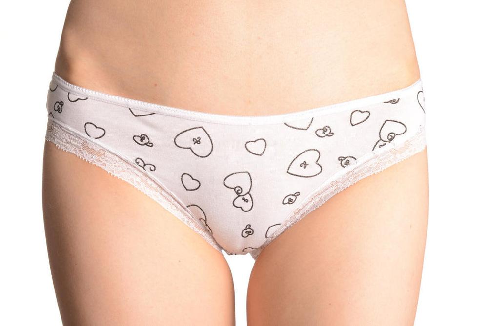 Liss Kiss Soft Cotton With Lace Trim & Glitter Hearts White High Leg Brazilian - Knickers