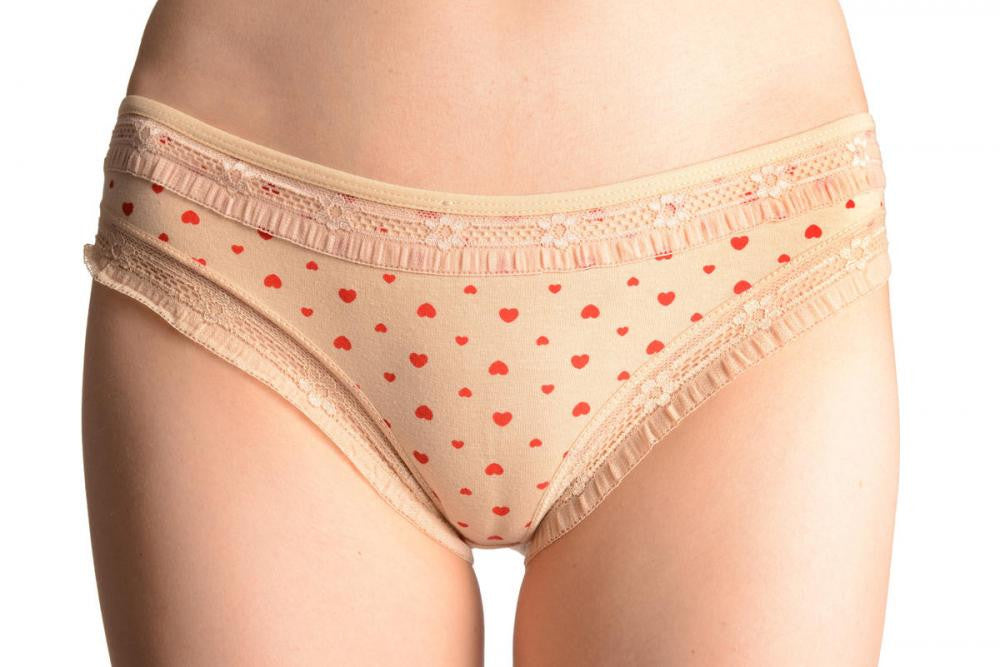 liss kiss Soft Cotton With Small Printed Hearts Beige High Leg Brazilian - Knickers