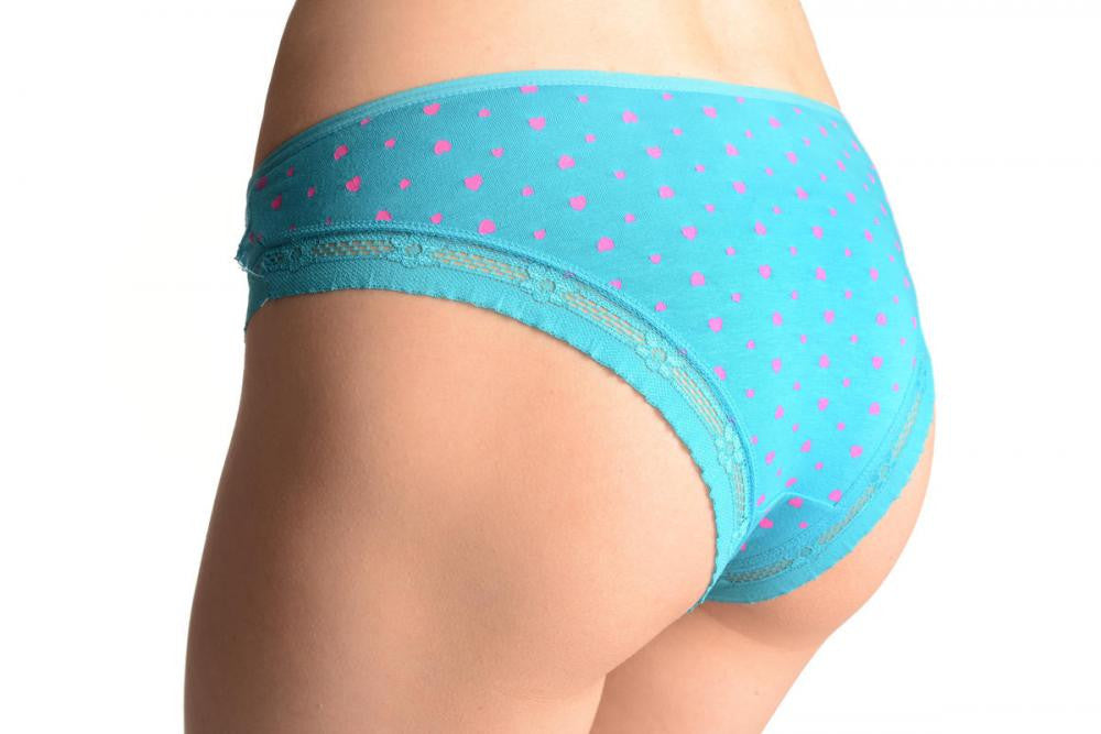 Liss Kiss Soft Cotton With Small Printed Hearts Blue High Leg Brazilian - Knickers