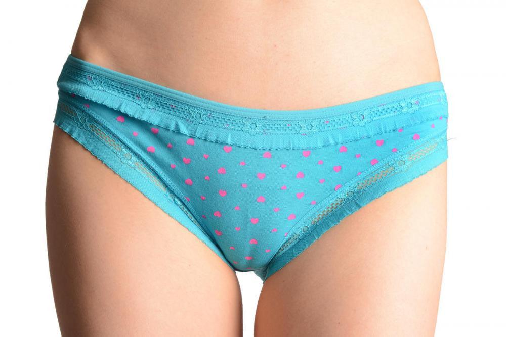 liss kiss Soft Cotton With Small Printed Hearts Blue High Leg Brazilian - Knickers