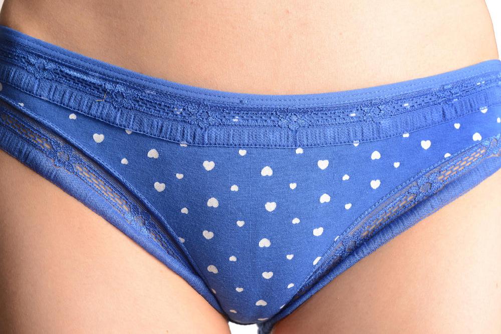 Liss Kiss Soft Cotton With Small Printed Hearts Dark Blue High Leg Brazilian - Knickers