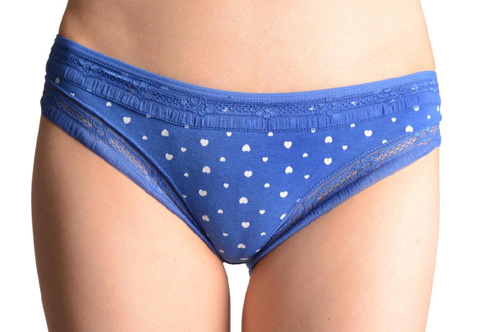 liss kiss Soft Cotton With Small Printed Hearts Dark Blue High Leg Brazilian - Knickers