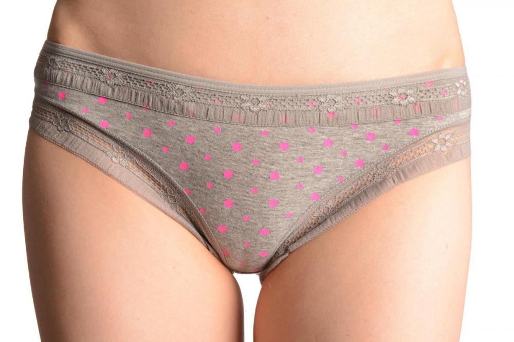liss kiss Soft Cotton With Small Printed Hearts Grey High Leg Brazilian - Knickers