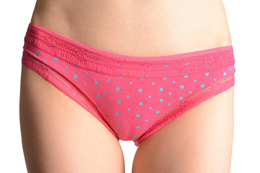 liss kiss Soft Cotton With Small Printed Hearts Pink High Leg Brazilian - Knickers