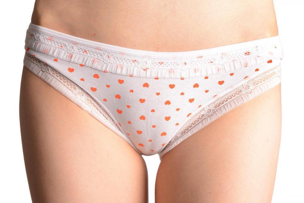 liss kiss Soft Cotton With Small Printed Hearts White High Leg Brazilian - Knickers
