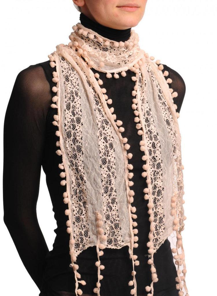 Liss Kiss Soft Pink Beige Vintage Lace With Soft Pearls - Scarf