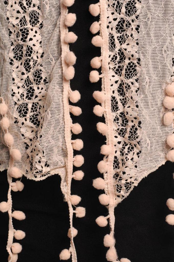 Liss Kiss Soft Pink Beige Vintage Lace With Soft Pearls - Scarf