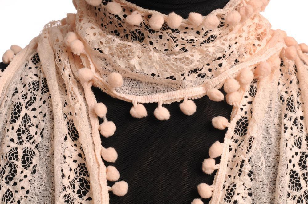 Liss Kiss Soft Pink Beige Vintage Lace With Soft Pearls - Scarf