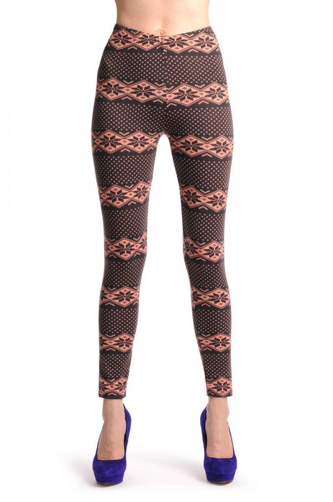 Liss Kiss Soft Pink & Dark Brown Aztec Jacquard Knit Print - Leggings