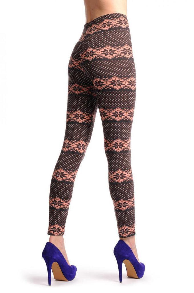 Liss Kiss Soft Pink & Dark Brown Aztec Jacquard Knit Print - Leggings
