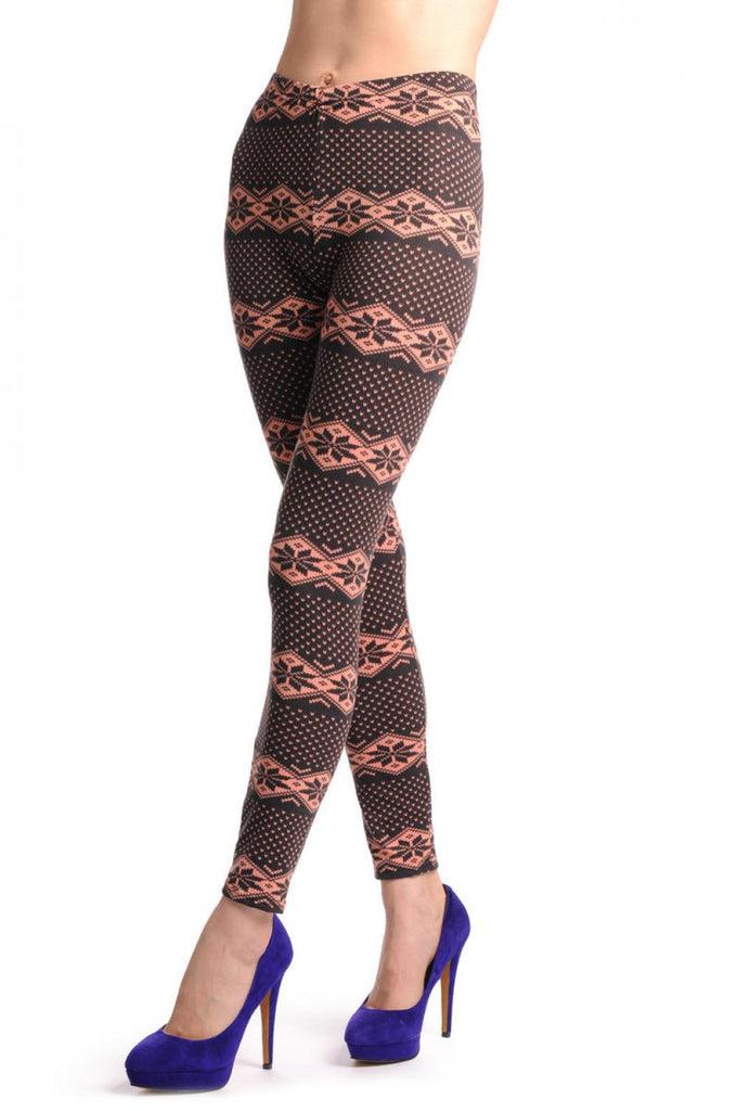 Liss Kiss Soft Pink & Dark Brown Aztec Jacquard Knit Print - Leggings