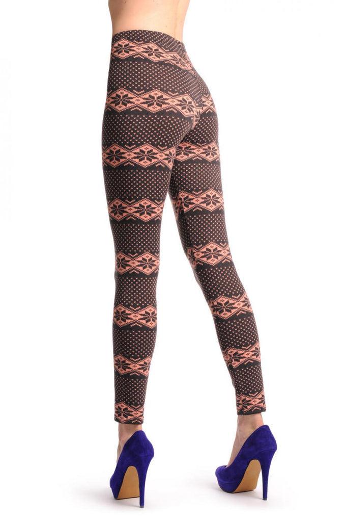 liss kiss Soft Pink & Dark Brown Aztec Jacquard Knit Print - Leggings