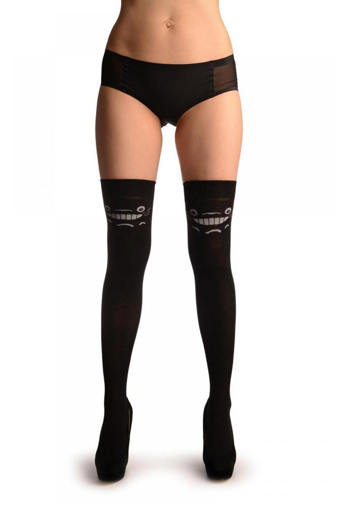 Liss Kiss Spooky Smile On Black - Over The Knee Socks