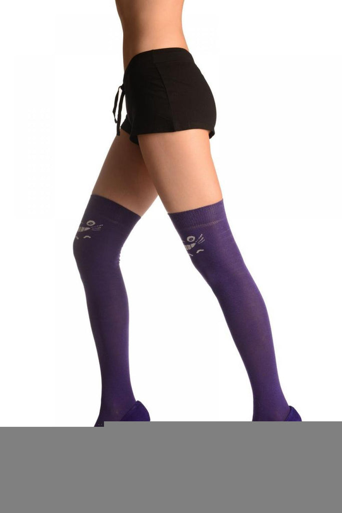 Liss Kiss Spooky Smile On Purple - Over The Knee Socks