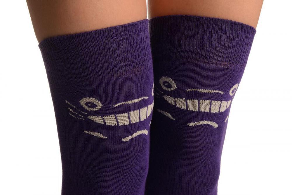 Liss Kiss Spooky Smile On Purple - Over The Knee Socks