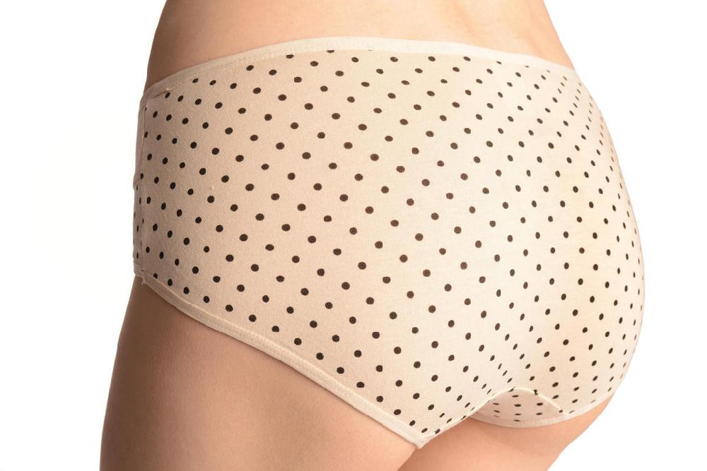 Liss Kiss Spotted Beige Soft Cotton With Plain Stripe & Buttons Brazilian - Knickers