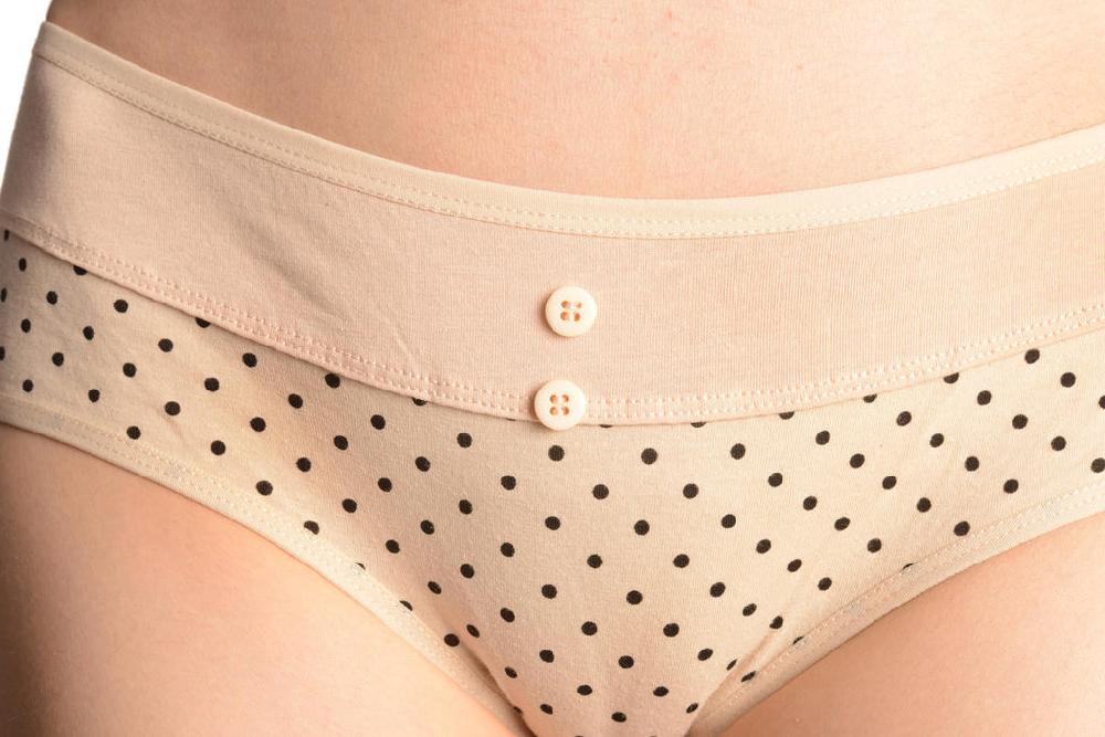 Liss Kiss Spotted Beige Soft Cotton With Plain Stripe & Buttons Brazilian - Knickers