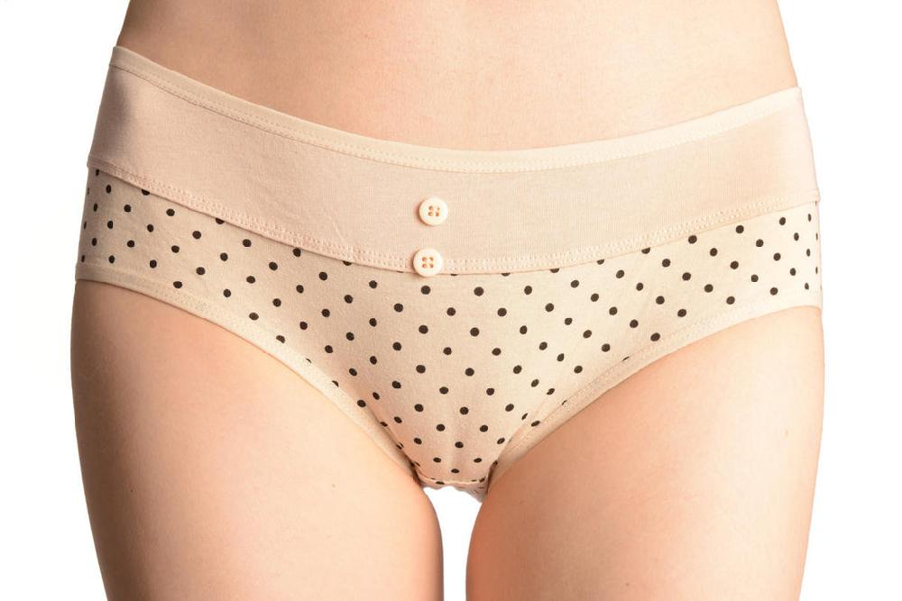 Liss Kiss Spotted Beige Soft Cotton With Plain Stripe & Buttons Brazilian - Knickers