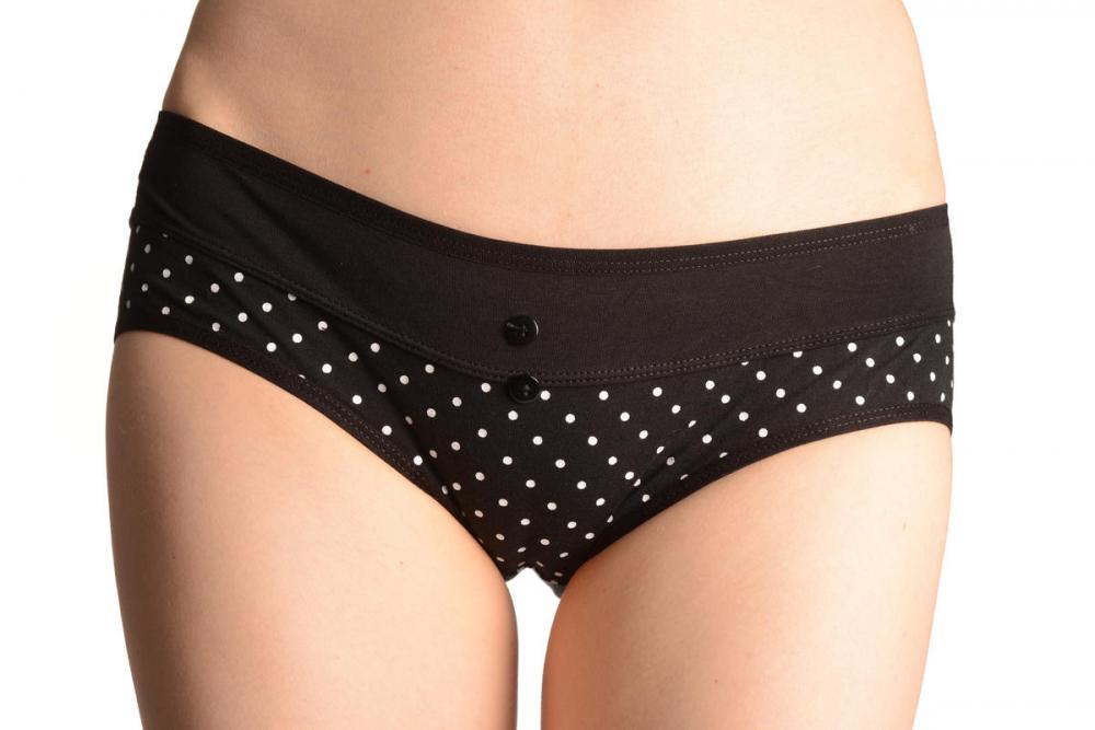 Liss Kiss Spotted Black Soft Cotton With Plain Stripe & Buttons Brazilian - Knickers