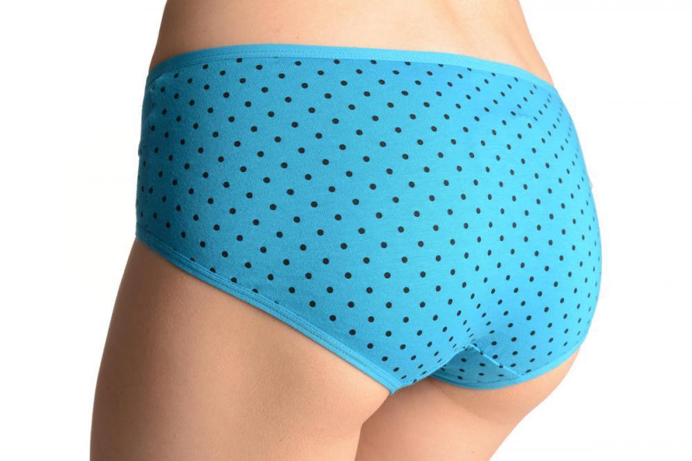 Liss Kiss Spotted Blue Soft Cotton With Plain Stripe & Buttons Brazilian - Knickers