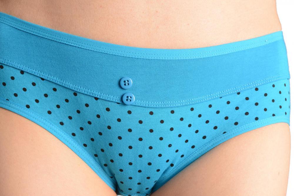 Liss Kiss Spotted Blue Soft Cotton With Plain Stripe & Buttons Brazilian - Knickers