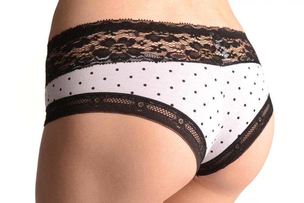 Liss Kiss Spotted Cotton & Lace Trim White Bandeau Brazilian - Knickers