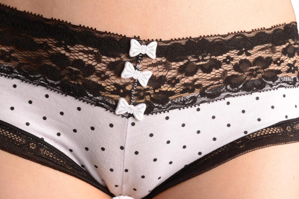 Liss Kiss Spotted Cotton & Lace Trim White Bandeau Brazilian - Knickers