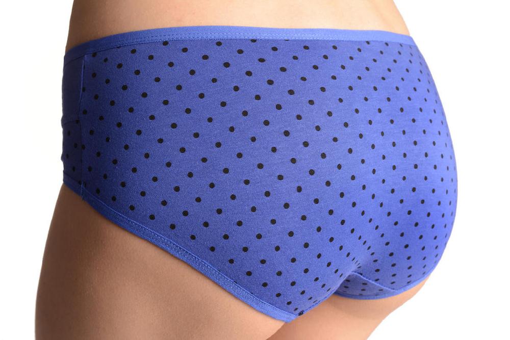 Liss Kiss Spotted Dark Blue Soft Cotton With Plain Stripe & Buttons Brazilian - Knickers