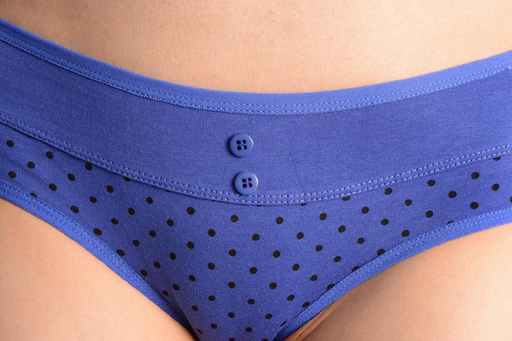 Liss Kiss Spotted Dark Blue Soft Cotton With Plain Stripe & Buttons Brazilian - Knickers