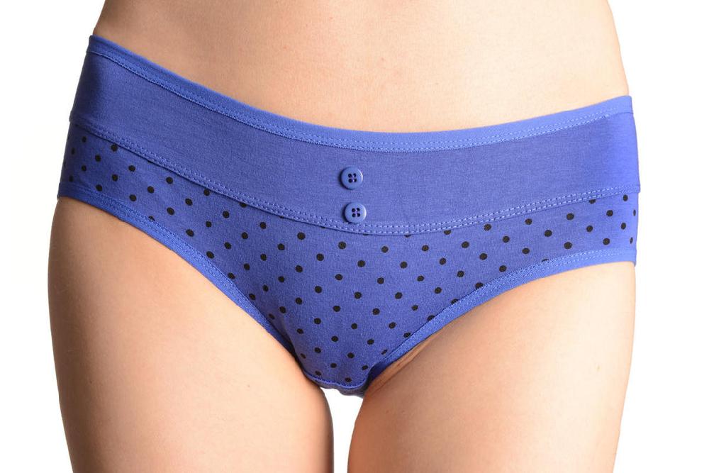 liss kiss Spotted Dark Blue Soft Cotton With Plain Stripe & Buttons Brazilian - Knickers
