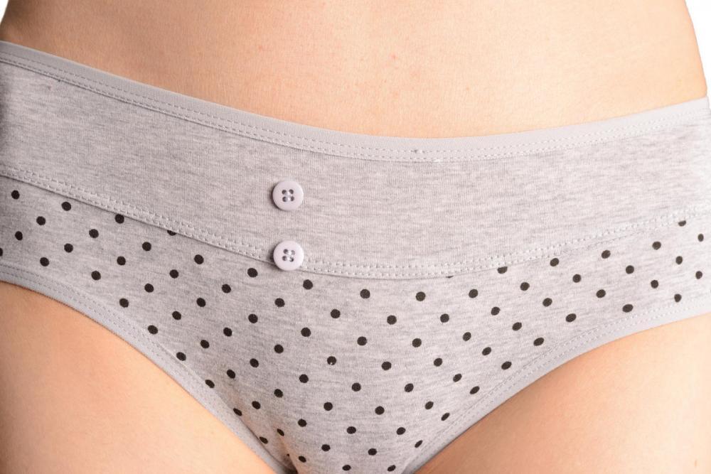 Liss Kiss Spotted Grey Soft Cotton With Plain Stripe & Buttons Brazilian - Knickers
