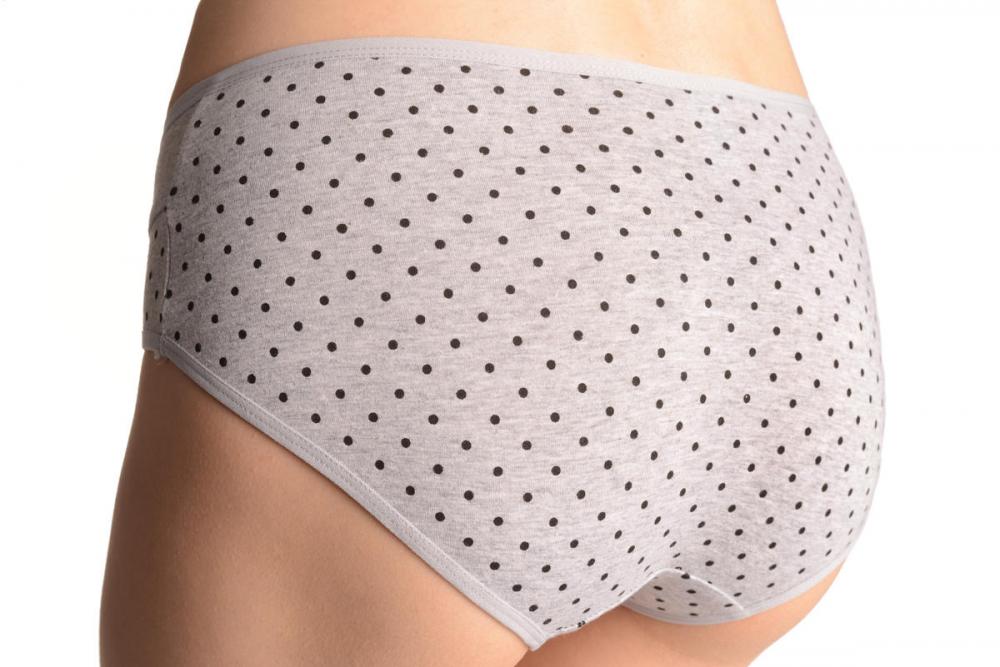 Liss Kiss Spotted Grey Soft Cotton With Plain Stripe & Buttons Brazilian - Knickers