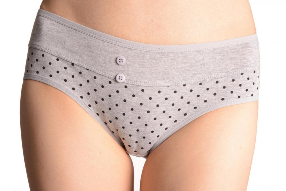 liss kiss Spotted Grey Soft Cotton With Plain Stripe & Buttons Brazilian - Knickers