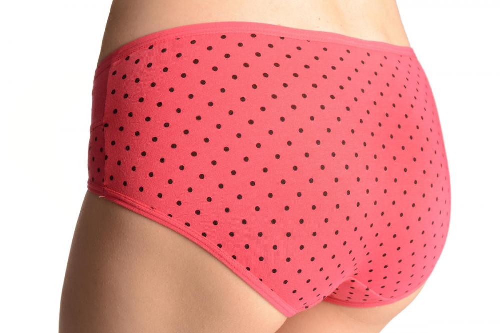 Liss Kiss Spotted Peach Pink Soft Cotton With Plain Stripe & Buttons Brazilian - Knickers