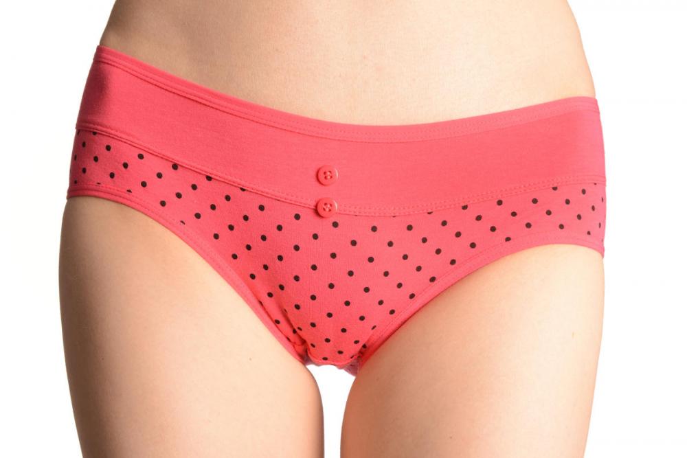liss kiss Spotted Peach Pink Soft Cotton With Plain Stripe & Buttons Brazilian - Knickers