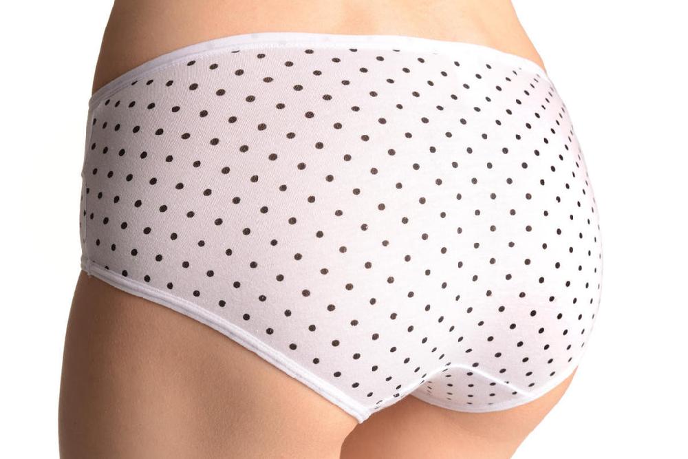 Liss Kiss Spotted White Soft Cotton With Plain Stripe & Buttons Brazilian - Knickers