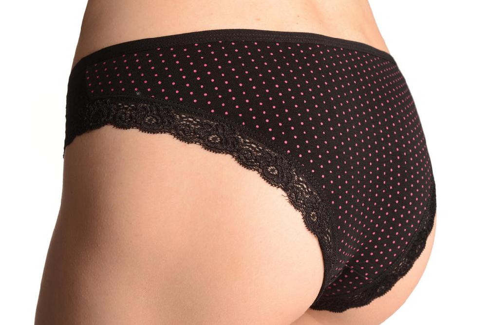Liss Kiss Spotted With Cut In Floral Lace Panels Black High Leg Brazilian - Knickers