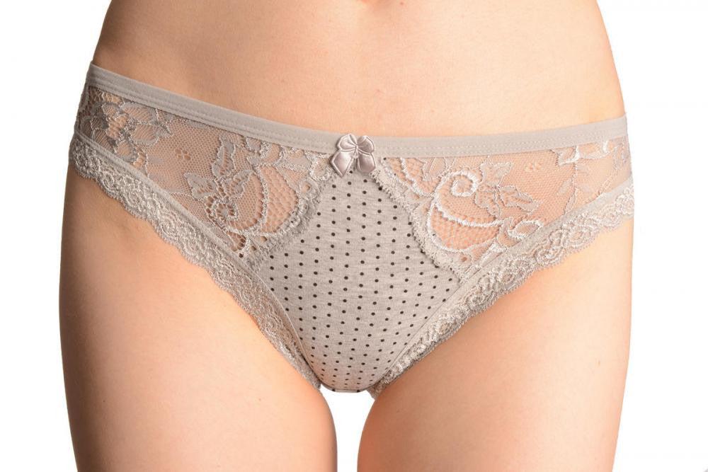 liss kiss Spotted With Cut In Floral Lace Panels Grey High Leg Brazilian - Knickers