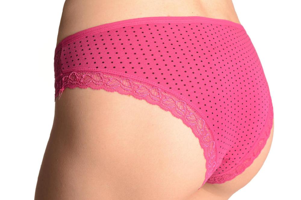 Liss Kiss Spotted With Cut In Floral Lace Panels Pink High Leg Brazilian - Knickers