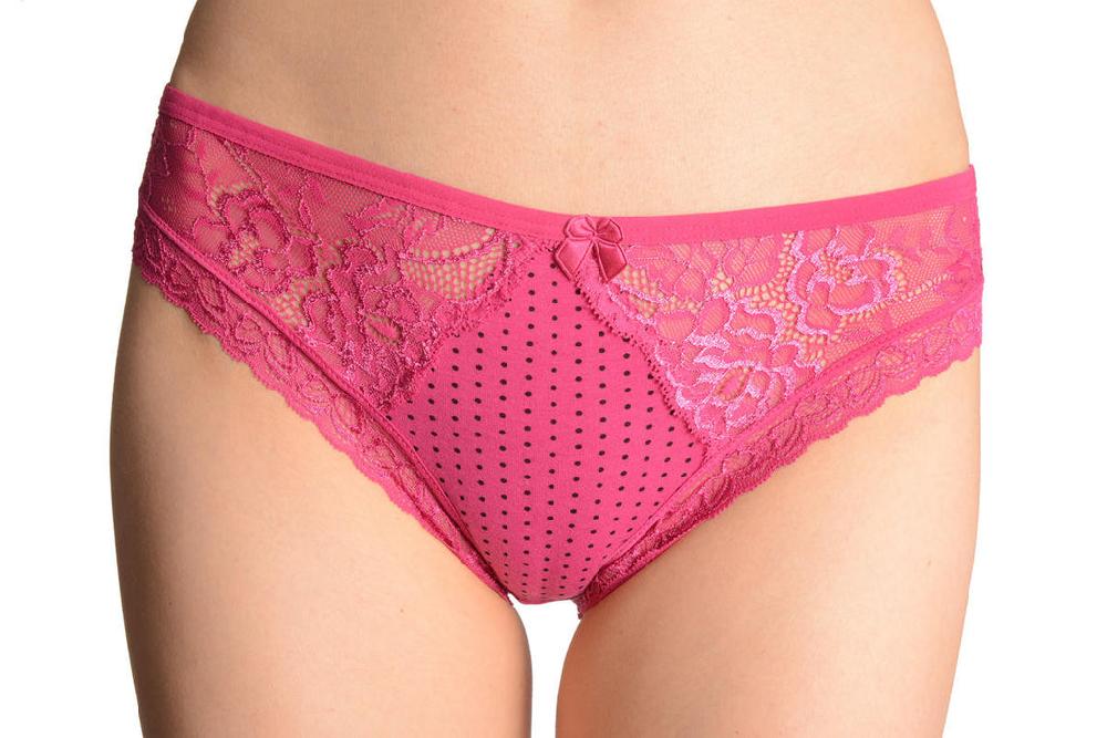 liss kiss Spotted With Cut In Floral Lace Panels Pink High Leg Brazilian - Knickers