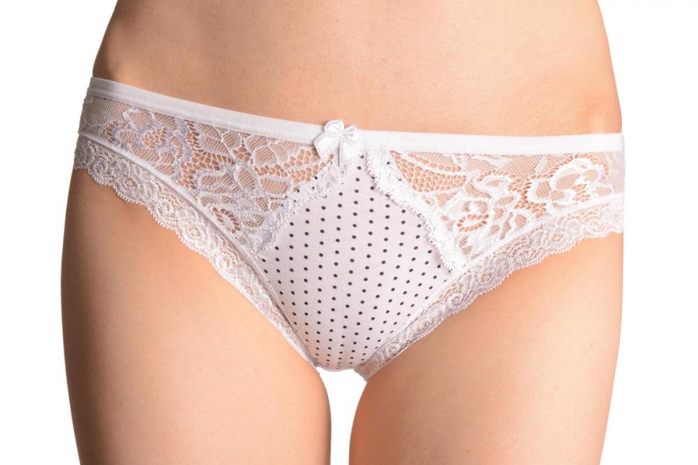 liss kiss Spotted With Cut In Floral Lace Panels White High Leg Brazilian - Knickers