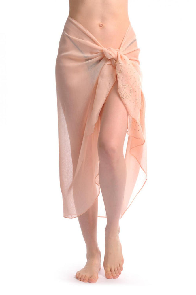 Liss Kiss Spring Peach With Gold Studded Peace Signs Unisex Scarf & Beach Sarong - Scarf