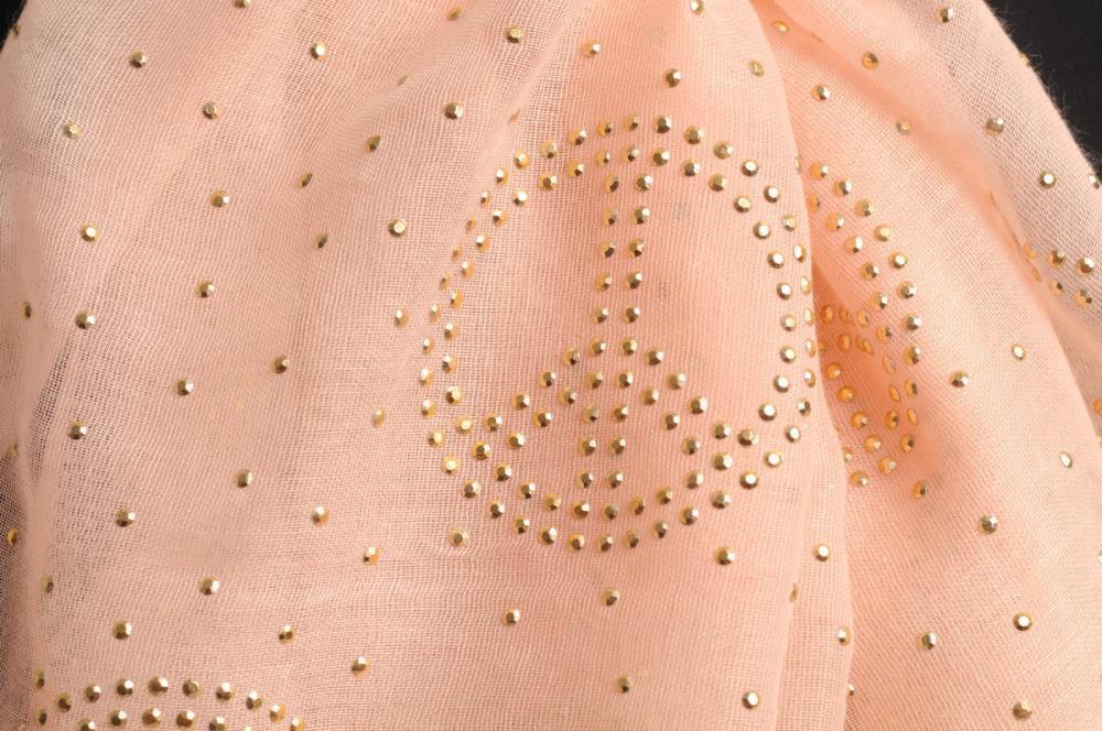 Liss Kiss Spring Peach With Gold Studded Peace Signs Unisex Scarf & Beach Sarong - Scarf