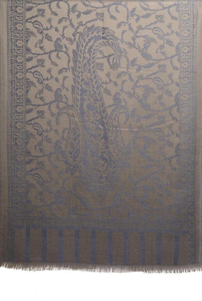 Liss Kiss Steel Blue Large Paisley On Grey Pashmina Feel - Scarf