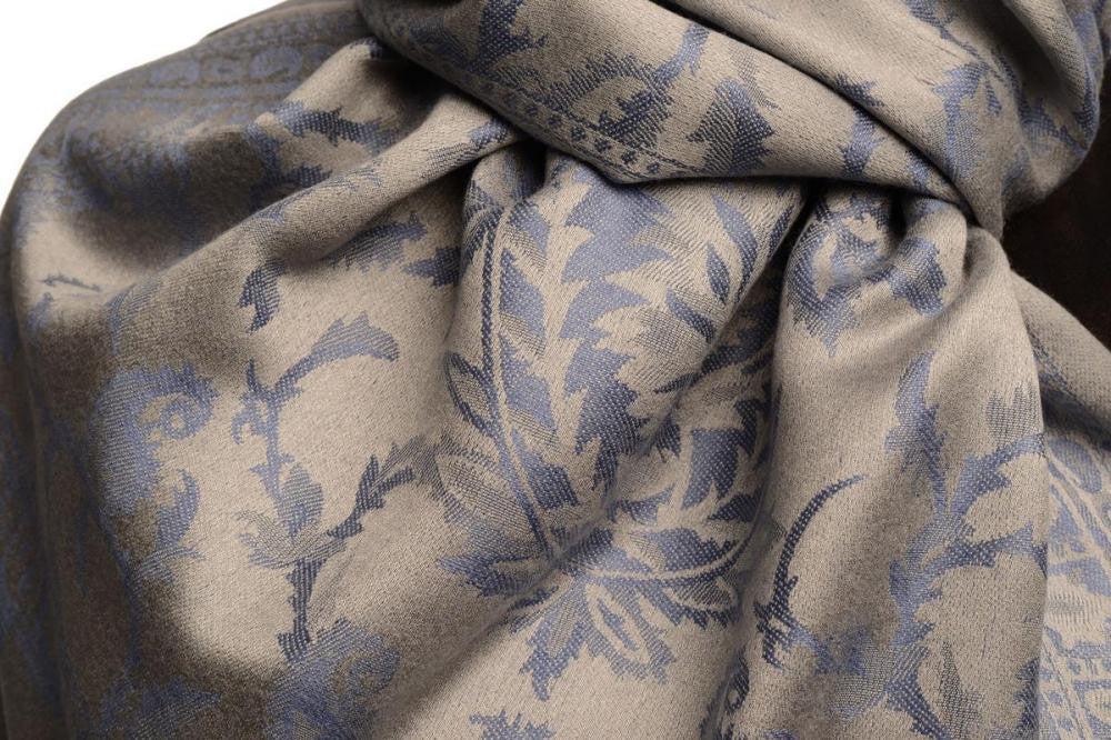 Liss Kiss Steel Blue Large Paisley On Grey Pashmina Feel - Scarf