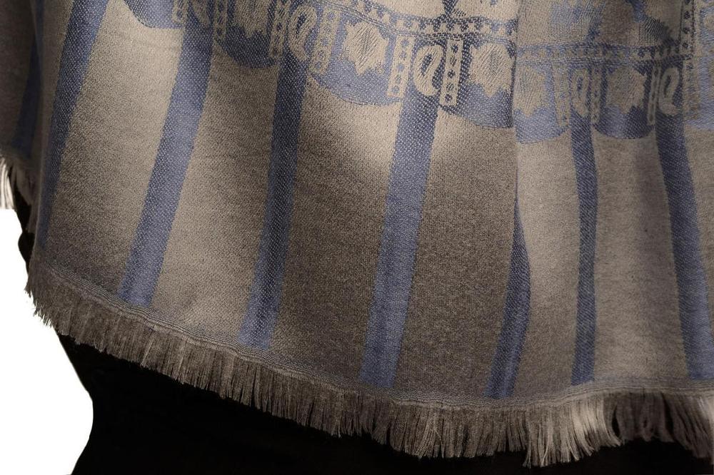 Liss Kiss Steel Blue Large Paisley On Grey Pashmina Feel - Scarf