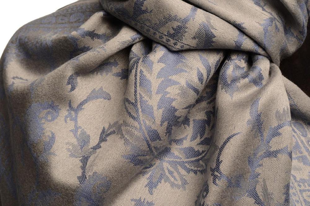 Liss Kiss Steel Blue Large Paisley On Grey Pashmina Feel - Scarf